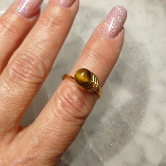 18k Gold EP Tiger's Eye Dolphin Ore Ring - Picture 1 of 16